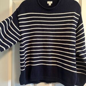 J. Crew Women’s Navy and White Striped Sweater Sz. XL